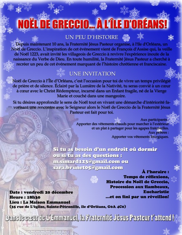 Affiche Greccio à l'Ile d'Orléans