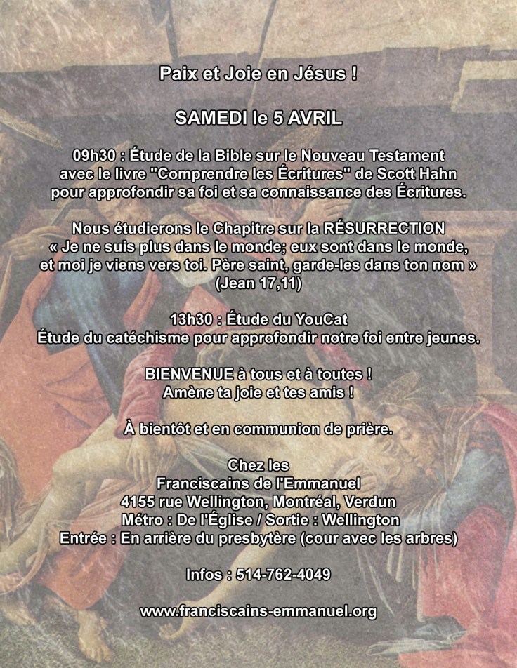 Bible et youcat 5 avril